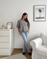 Kurzarm Strickpullover gestreift Grau/Hellgrau