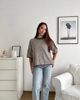 Kurzarm Strickpullover gestreift Hellbraun/Beige