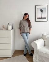 Kurzarm Strickpullover gestreift Hellbraun/Beige