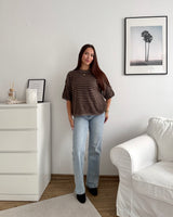 Kurzarm Strickpullover gestreift Braun/Hellbraun