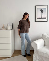 Kurzarm Strickpullover gestreift Braun/Hellbraun