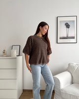 Kurzarm Strickpullover gestreift Braun/Hellbraun