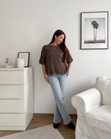 Kurzarm Strickpullover gestreift Braun/Hellbraun