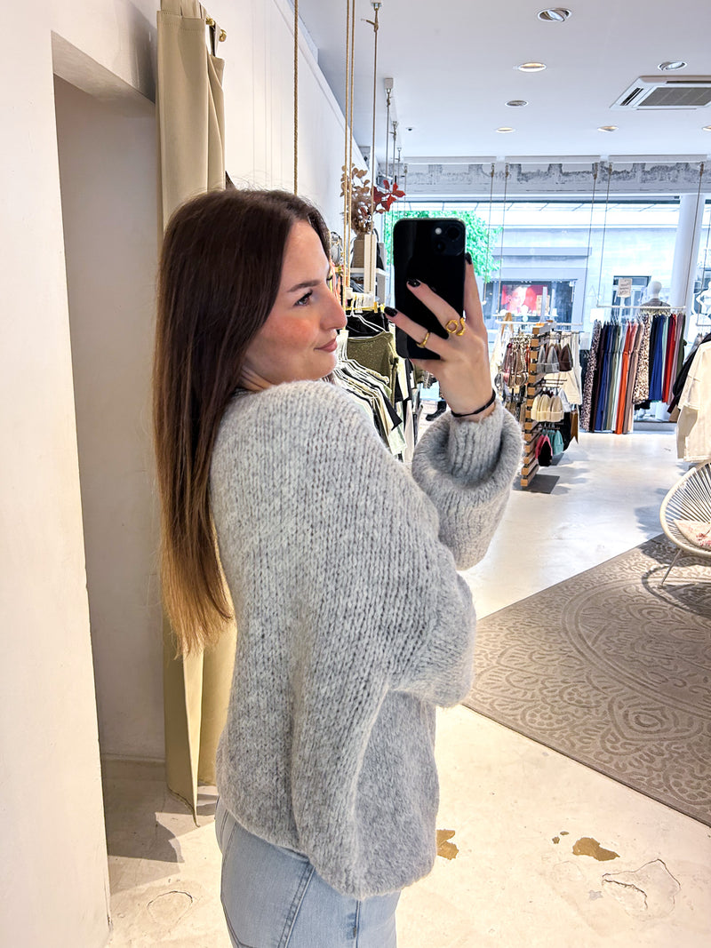 Oversized Strickpullover Hellgrau