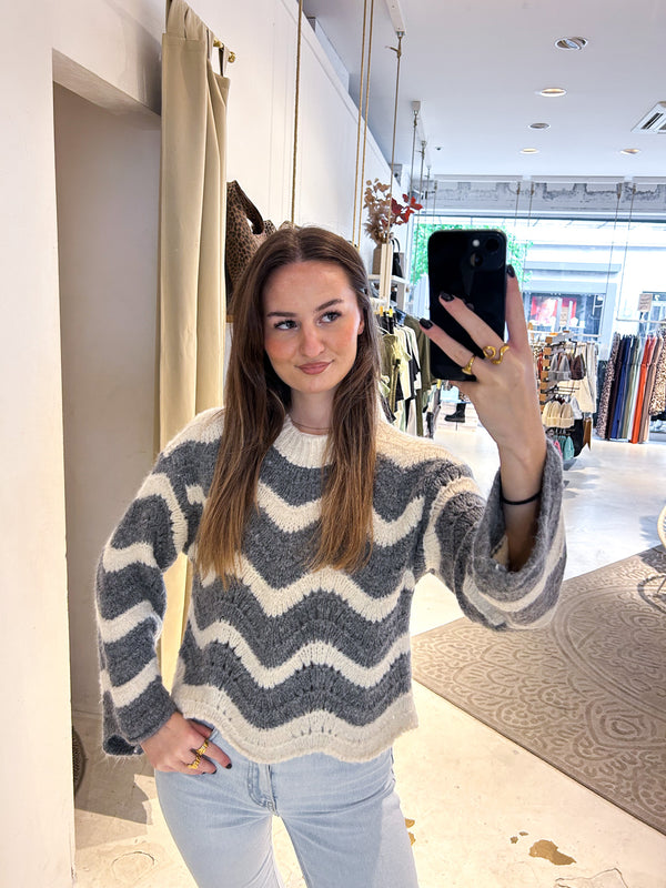 Strickpullover mit Wellenmuster beige/grau
