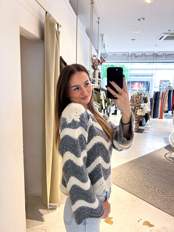 Strickpullover mit Wellenmuster beige/grau