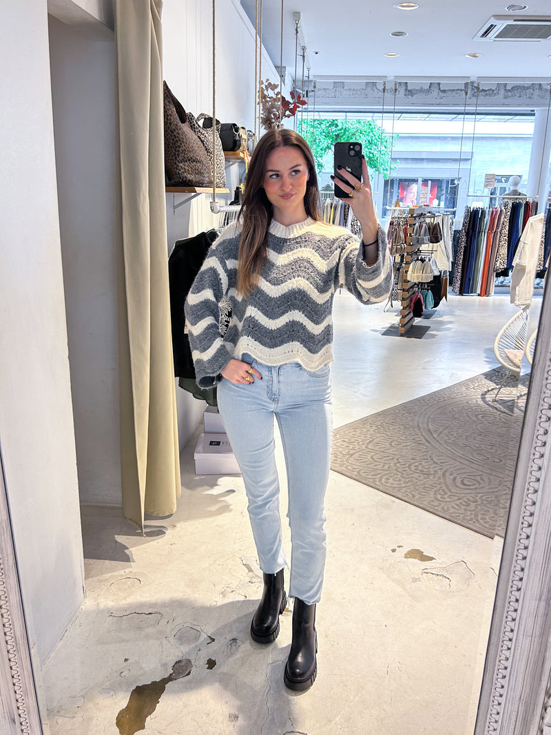 Strickpullover mit Wellenmuster beige/grau