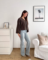Leinenbluse mit Schleifen Braun