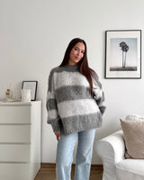 Oversized Strickpullover gestreift Grau/Beige
