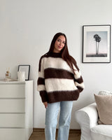 Oversized Strickpullover gestreift Braun/Beige