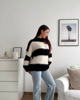 Oversized Strickpullover gestreift Schwarz/Beige