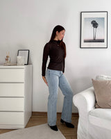 Dünnes Longsleeve mit Stehkragen Braun