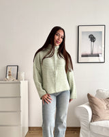 Strickjacke mit Zipper fein gestreift Beige/Mint