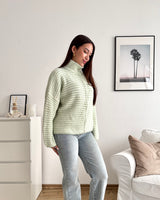 Strickjacke mit Zipper fein gestreift Beige/Mint