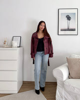Kunstlederjacke mit hohem Kragen Weinrot