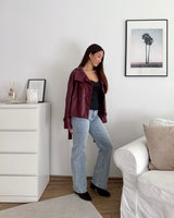 Kunstlederjacke mit hohem Kragen Weinrot