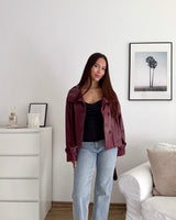 Kunstlederjacke mit hohem Kragen Weinrot