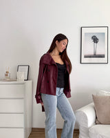 Kunstlederjacke mit hohem Kragen Weinrot