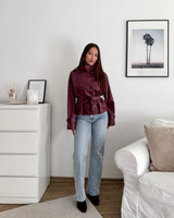 Kunstlederjacke mit hohem Kragen Weinrot