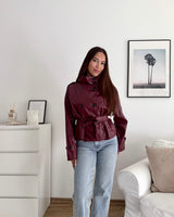 Kunstlederjacke mit hohem Kragen Weinrot