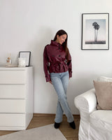 Kunstlederjacke mit hohem Kragen Weinrot