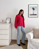 Strickpullover gestreift Pink/Rot