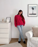 Strickpullover gestreift Pink/Rot