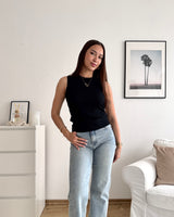 Feines Rib Top Schwarz