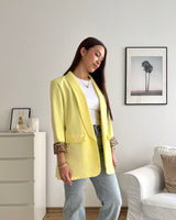 Oversized Blazer mit Leomuster Gelb