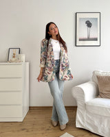 Blazer Basic mit Blumenmuster Beige