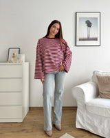 Longsleeve mit Streifen Weinrot/Rosa