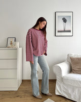 Longsleeve mit Streifen Weinrot/Rosa