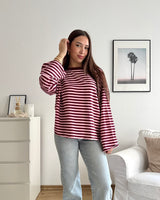 Longsleeve mit Streifen Weinrot/Rosa