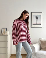 Longsleeve mit Streifen Weinrot/Rosa