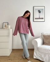 Longsleeve mit Streifen Weinrot/Rosa