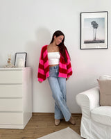 Grobe Strickjacke mit Streifen Rot/Pink