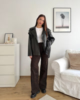 Kurzer Kunstleder Trenchcoat Schwarz