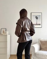 Kurzer Kunstleder Trenchcoat Braun