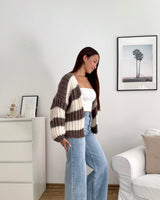 Grobe Strickjacke mit Streifen Taupe/Beige