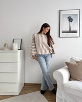 Ballon Strickpullover mit Streifen Hellbraun/Beige