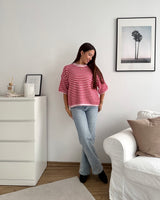 Kurzarm Strickpullover gestreift Rot/Rosa
