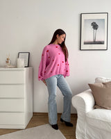 Strickpullover mit kleinen Herzen Rosa/Rot