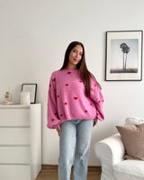 Strickpullover mit kleinen Herzen Rosa/Rot