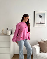 Strickpullover mit kleinen Herzen Rosa/Rot