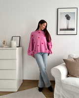 Strickpullover mit kleinen Herzen Rosa/Rot