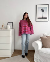 Longsleeve mit Streifen Flieder/Rot