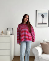 Longsleeve mit Streifen Flieder/Rot