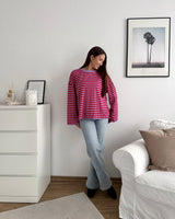Longsleeve mit Streifen Flieder/Rot