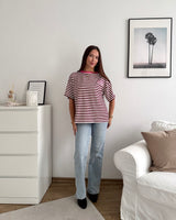 T-Shirt Creative my Services mit Streifen Pink/Weinrot