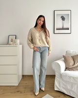 Strickjacke gestreift Taupe